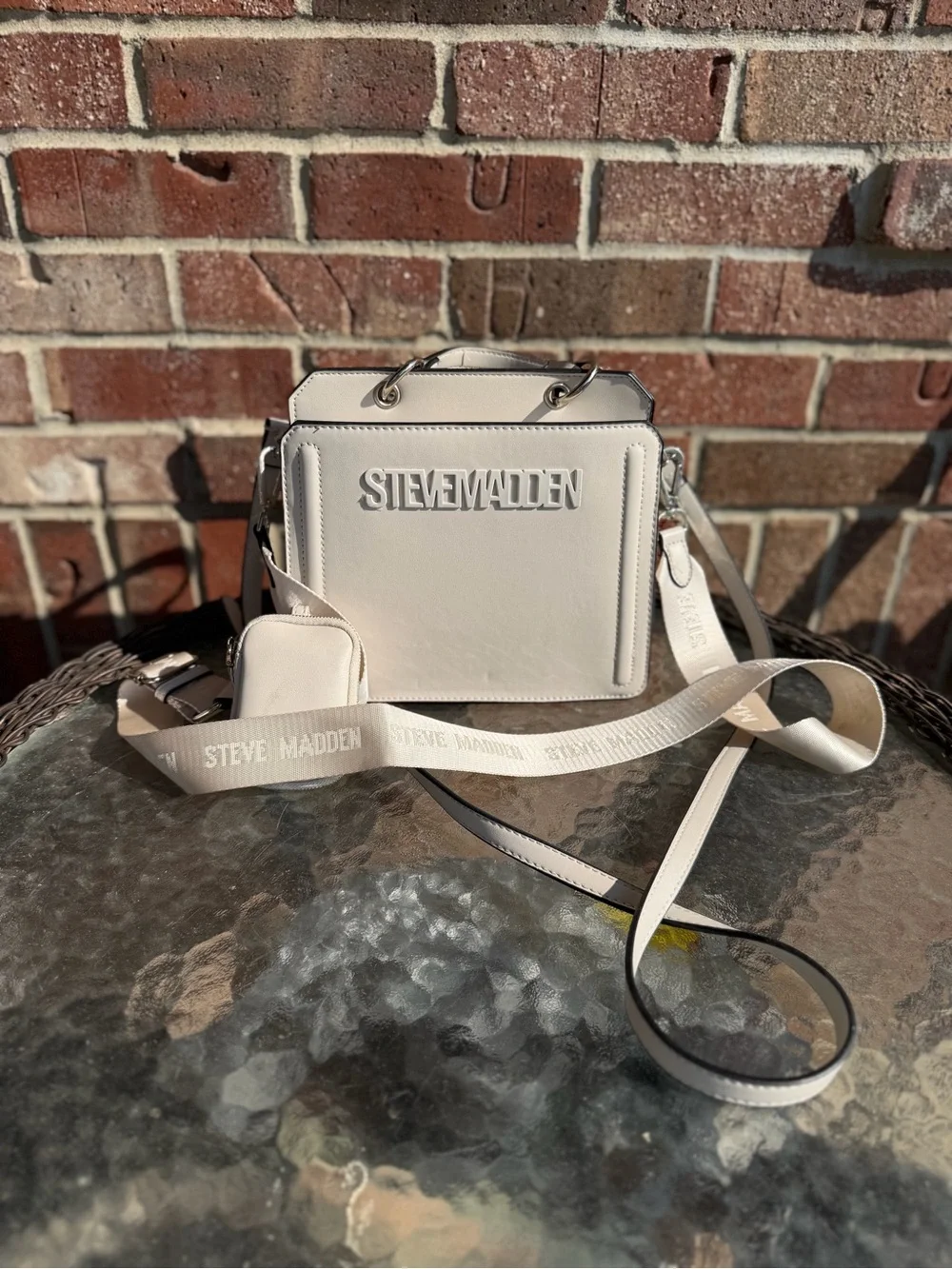 Steve Madden Bevelyn Cream Crossbody Bag with Logo Strap & thin strap